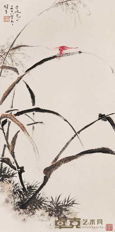 黎雄才 1978年作 蜻蜓芦苇 立轴 69×34cm